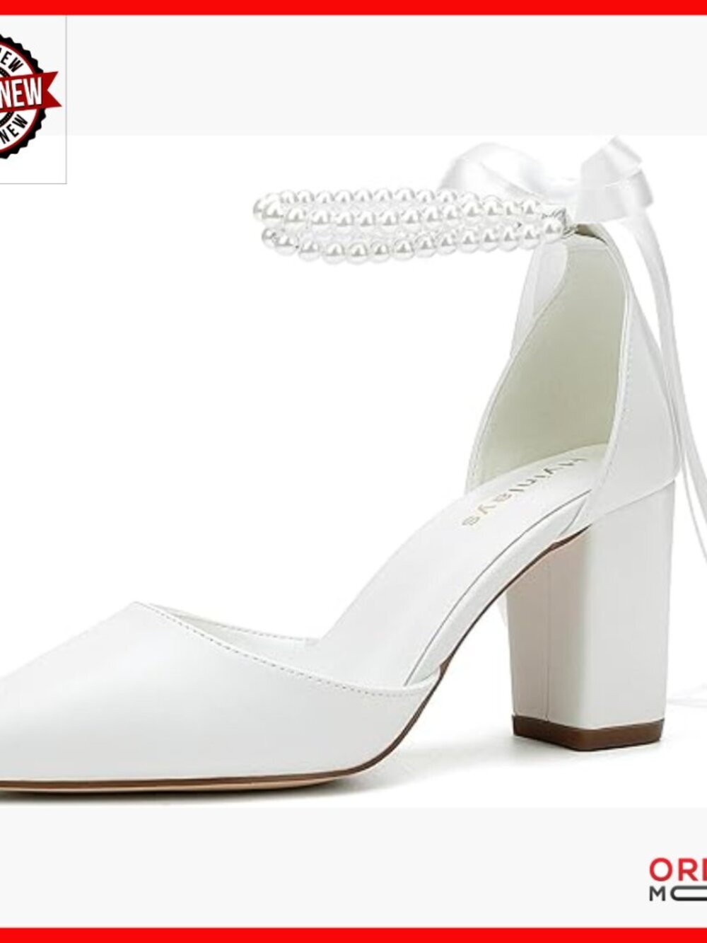 Women's Open Toe Block Heel Pearl Wedding Sandals 3 Inch Heels